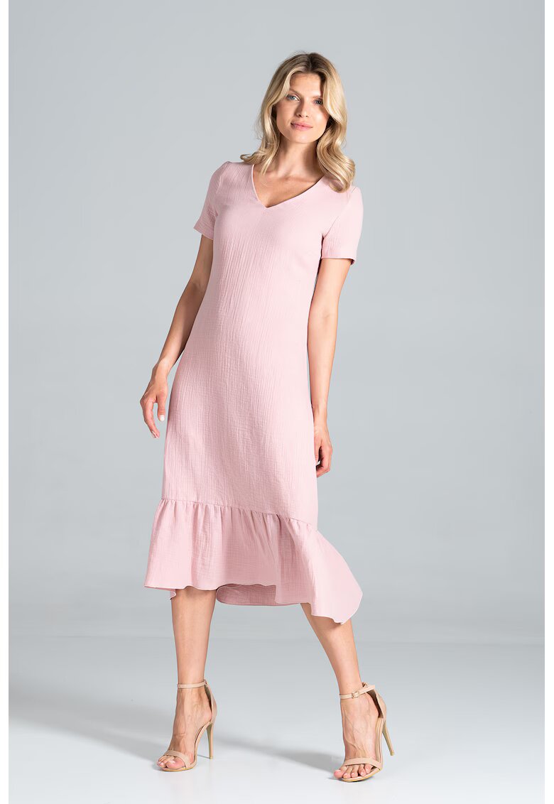 Figl Rochie midi - volane - roz - muselina - bumbac