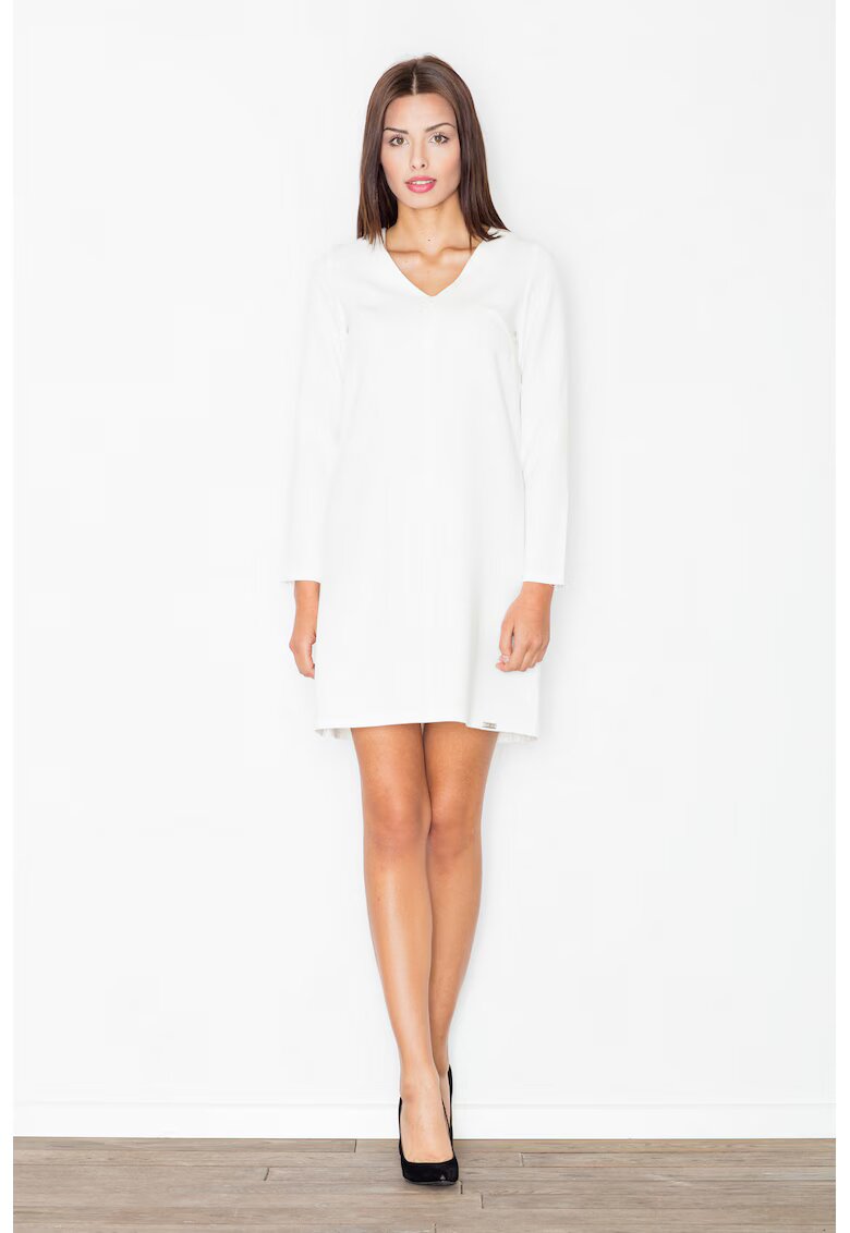 Figl Rochie mini alba - maneci lungi - decolteu in V - poliester -