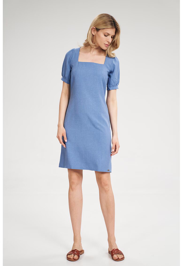 Figl Rochie mini - albastra - decolteu patrat - maneci scurte - poliester