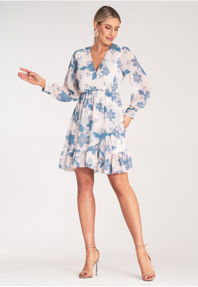 Figl Rochie mini - albastra - volane - poliester -