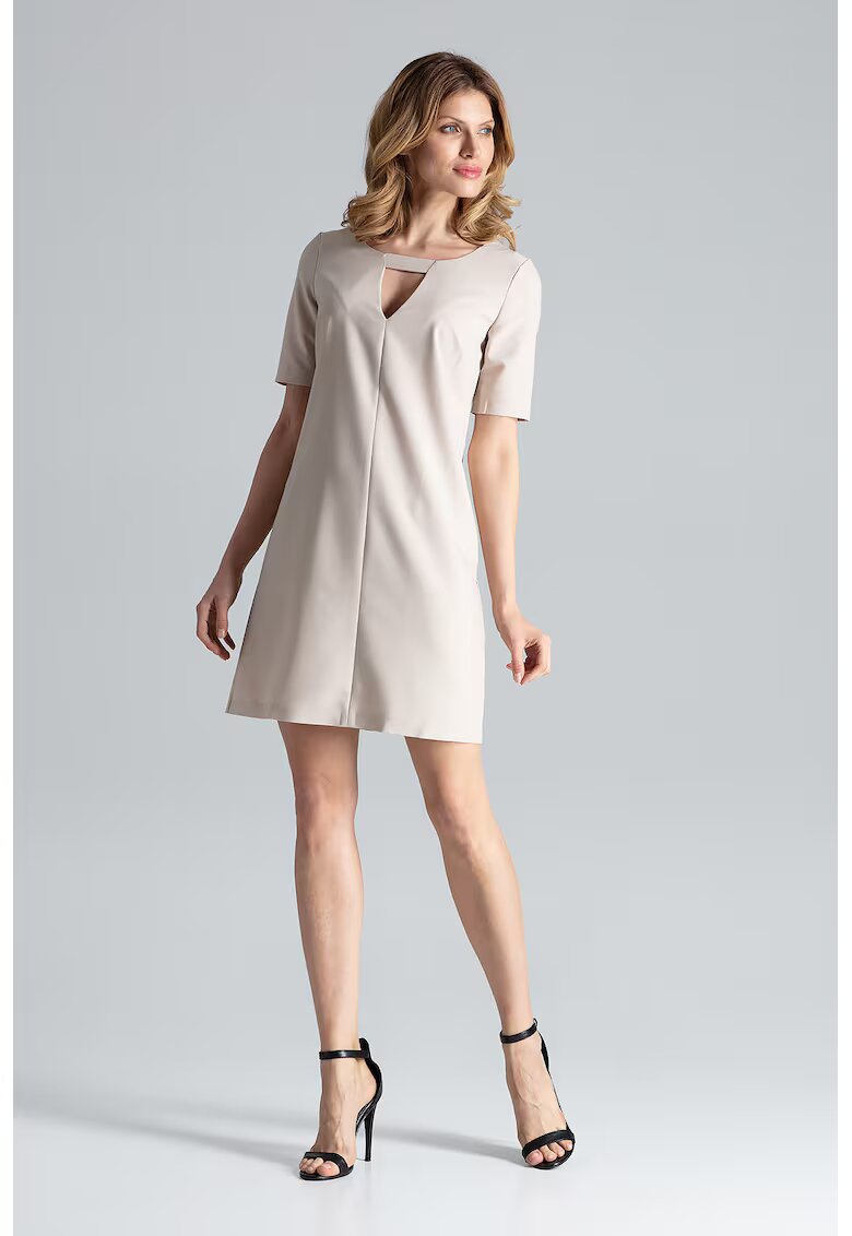 Figl Rochie mini bej - eleganta - decolteu decupat - poliester