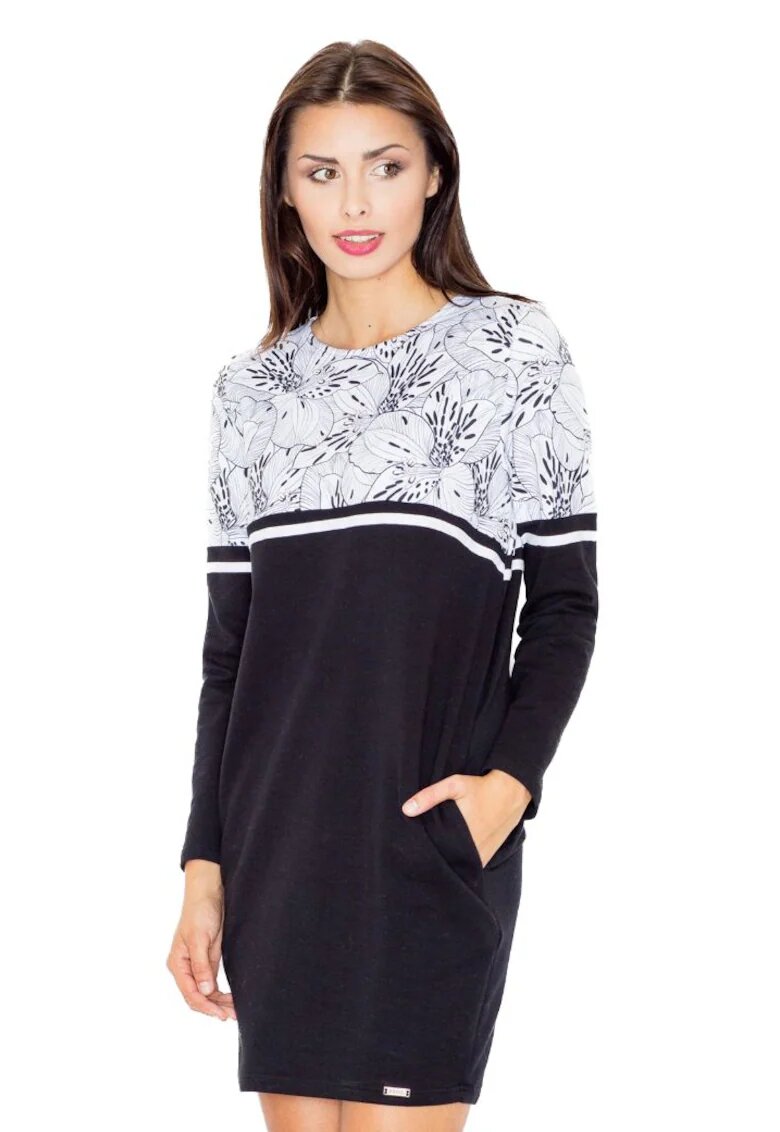 Figl Rochie mini dama Carnwene M510 alb-negru - Alb