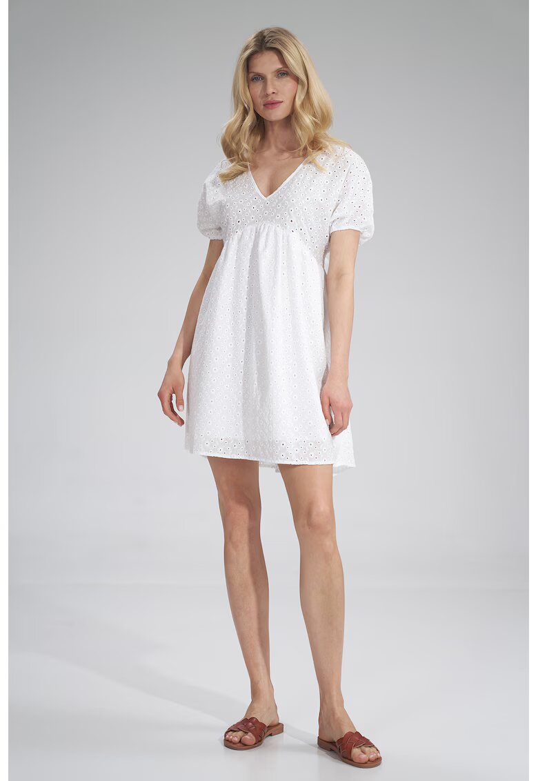 Figl Rochie mini - decolteu in V - bumbac - Alb