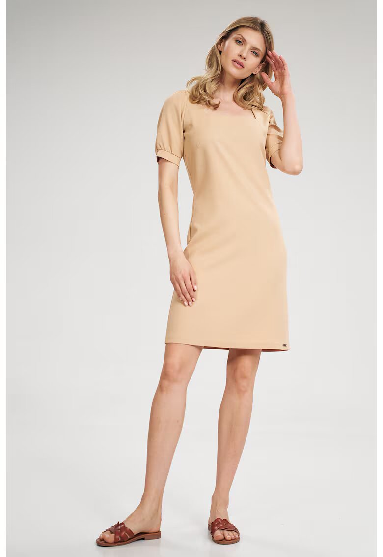 Figl Rochie mini decolteu patrat - maneci scurte - bej - poliester