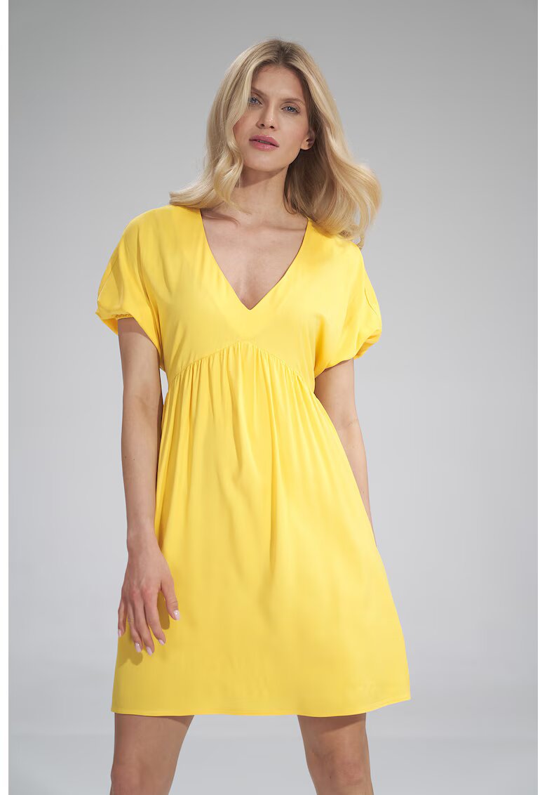 Figl Rochie mini - galben - decolteu in V - rochie de vara - viscoza