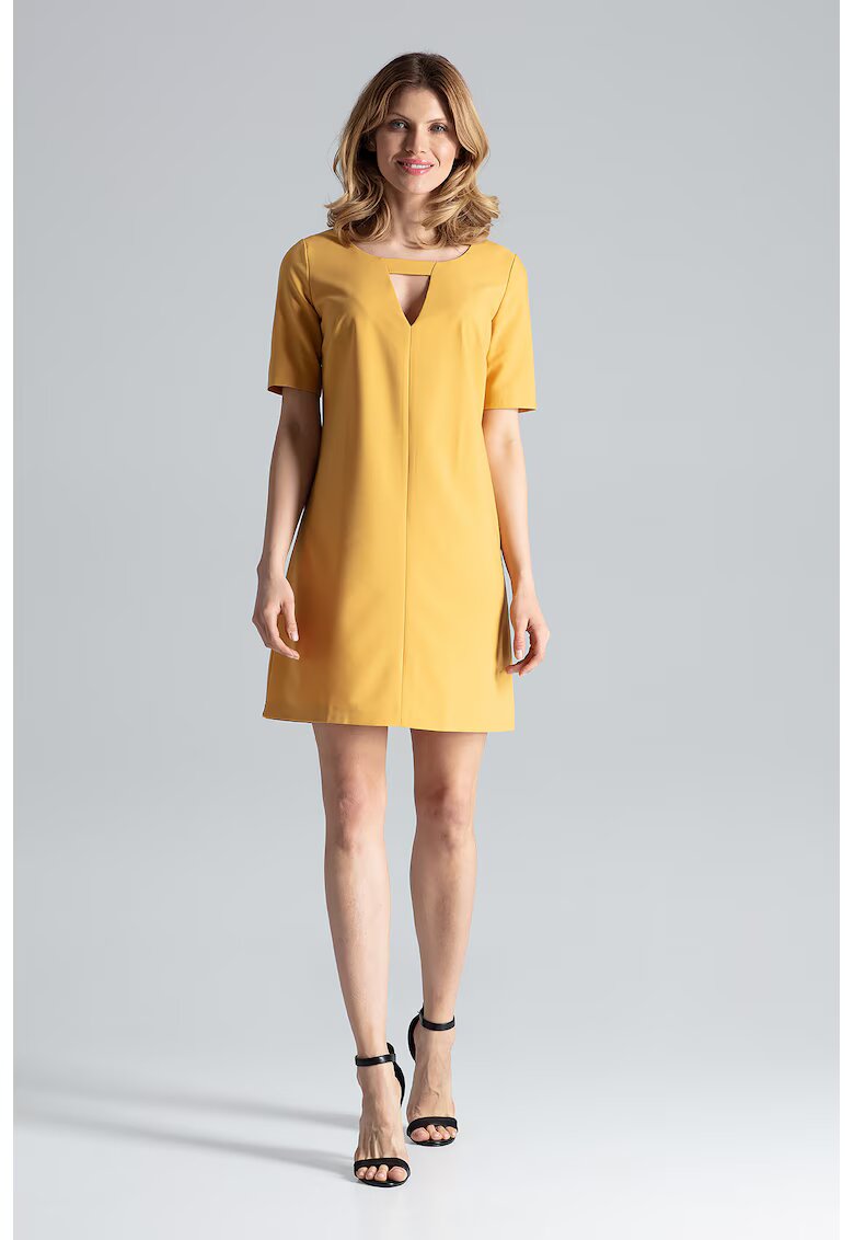 Figl Rochie mini galbena - eleganta - cu decolteu decupat - viscoza