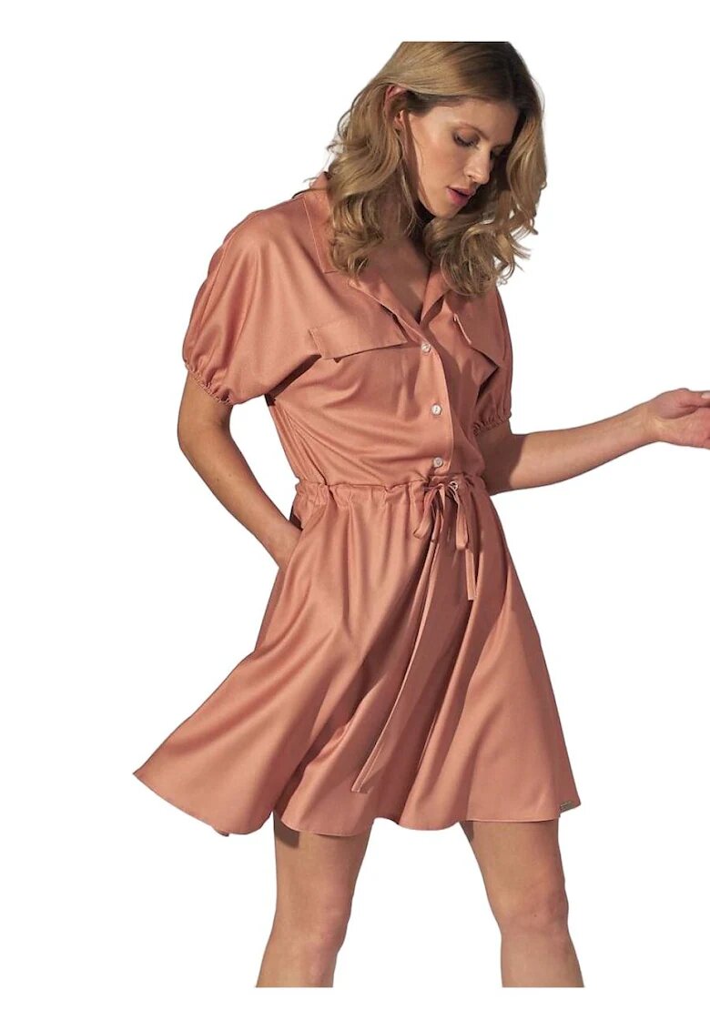 Figl Rochie mini portocalie - guler - maneci elastice - buzunare - material elastic - viscoza