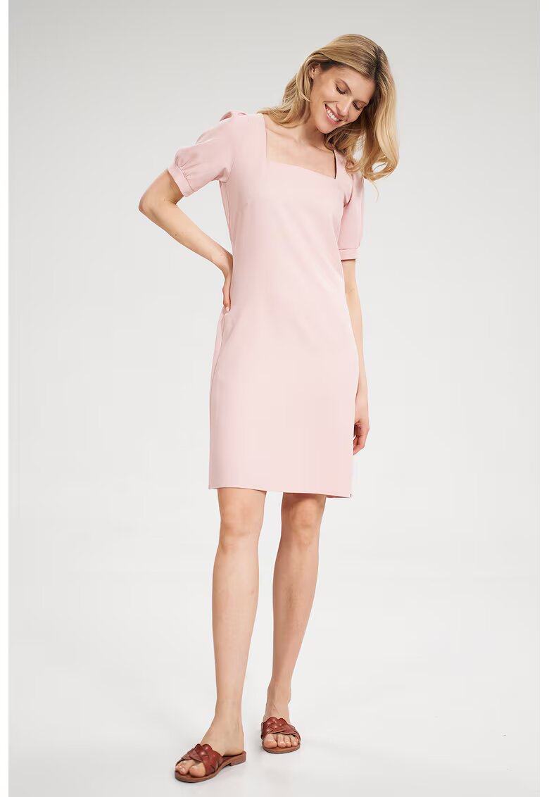 Figl Rochie mini - roz - decolteu patrat - maneci scurte - poliester