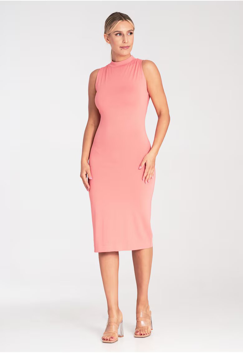 Figl Rochie mulata - cu guler - coral - viscoza