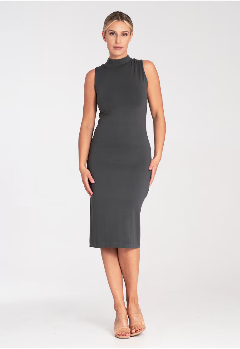 Figl Rochie mulata - cu guler - gri - viscoza