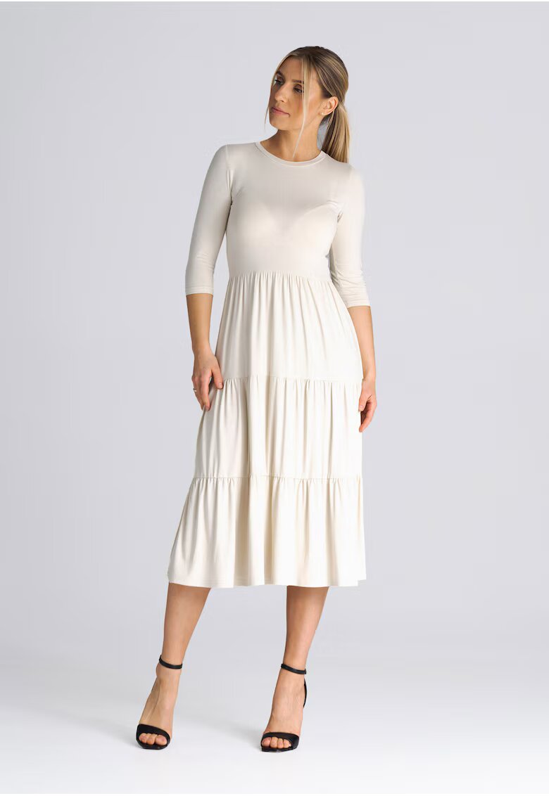 Figl Rochie mulata cu volane - bej - 3/4 - viscoza