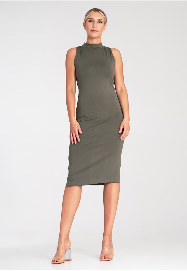 Figl Rochie mulata - model M1031 - cu guler - viscoza - verde - material elastic