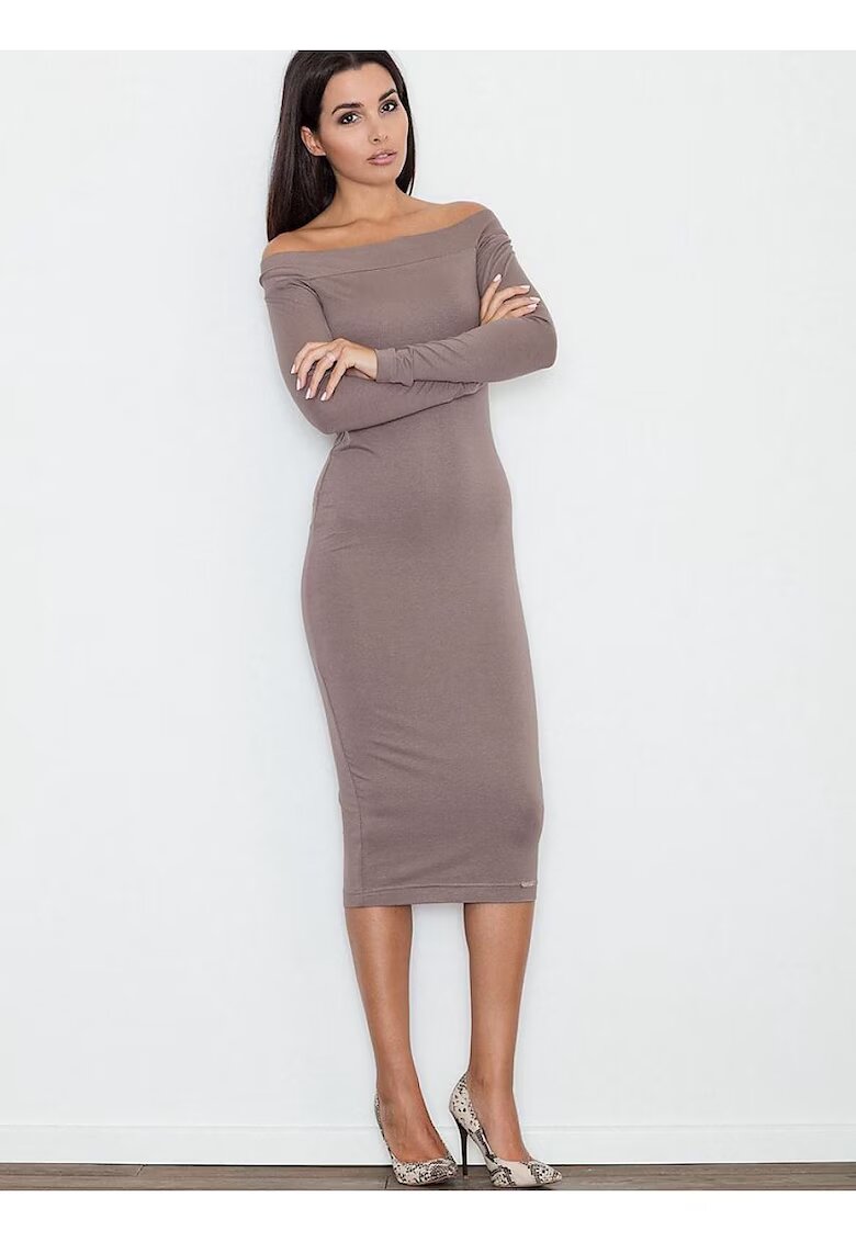 Figl Rochie mulata - pana la genunchi - fara buzunare - culoare maro - viscoza