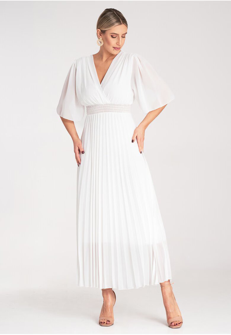 Figl Rochie plisata - eleganta - alba - midi - poliester -
