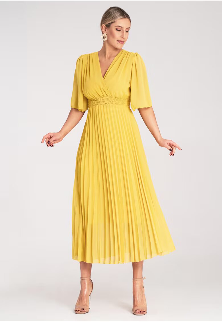 Figl Rochie plisata - galbena - viscoza -
