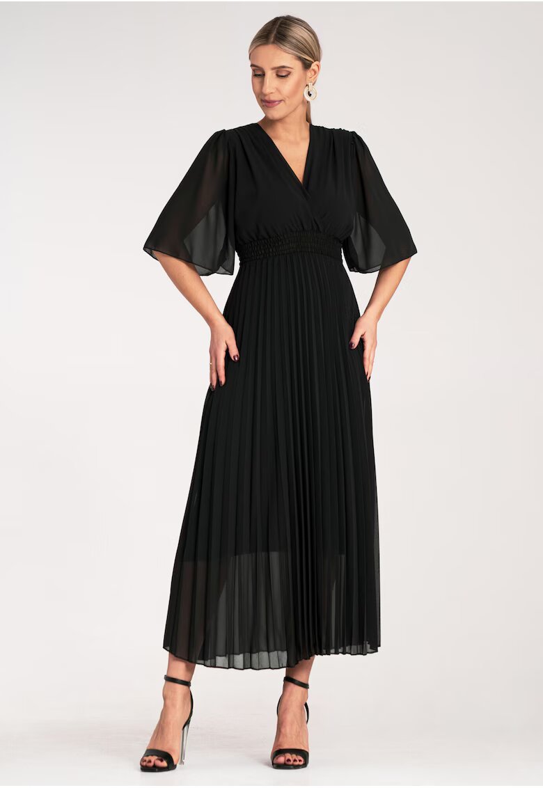 Figl Rochie plisata midi - eleganta - poliester - neagra -