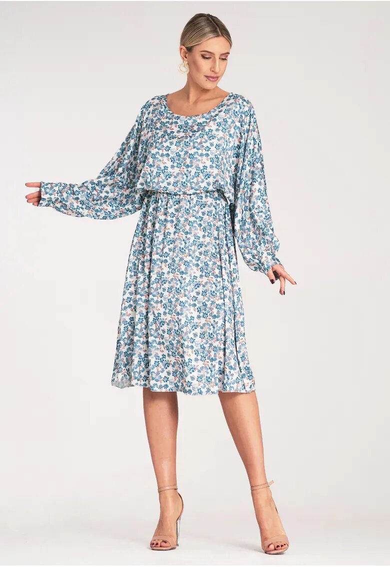 Figl Rochie poliester - albastra - alba - floral -