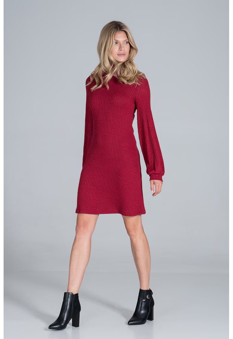 Figl Rochie rosie - cu maneci lungi bufante - poliester