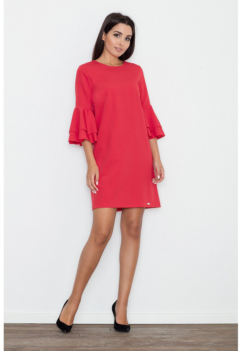Figl Rochie rosie - cu maneci volan - din material usor - poliester