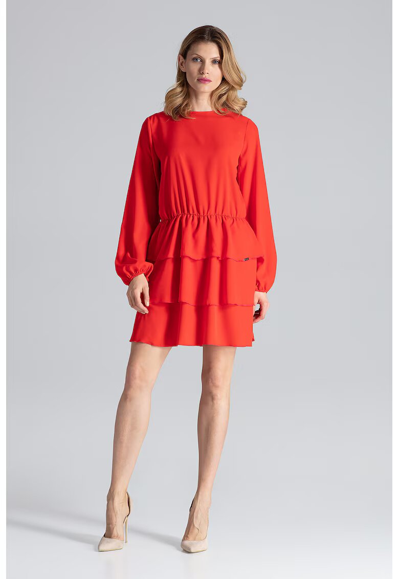 Figl Rochie rosie - eleganta - cu volane - poliester