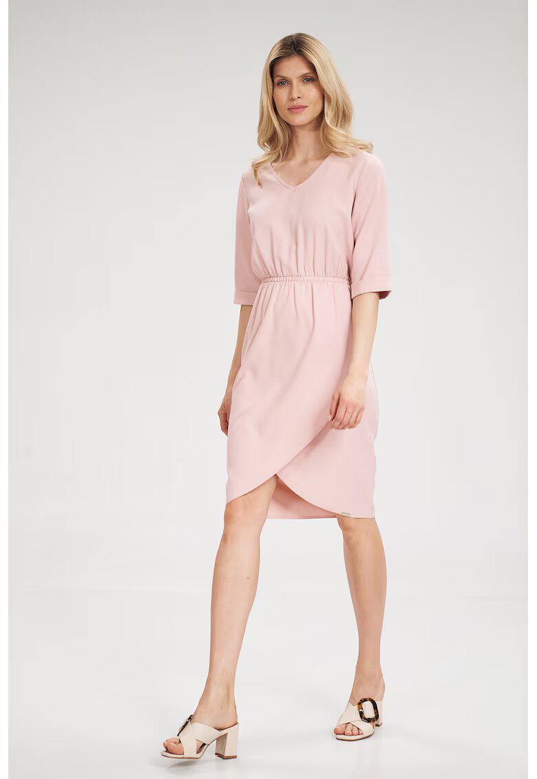Figl Rochie roz - talie elastica - maneci scurte - poliester