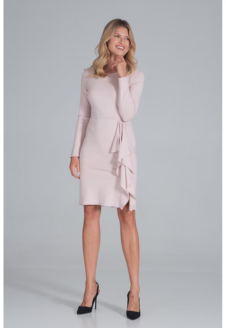 Figl Rochie roz - viscoza - cu fanta si volan