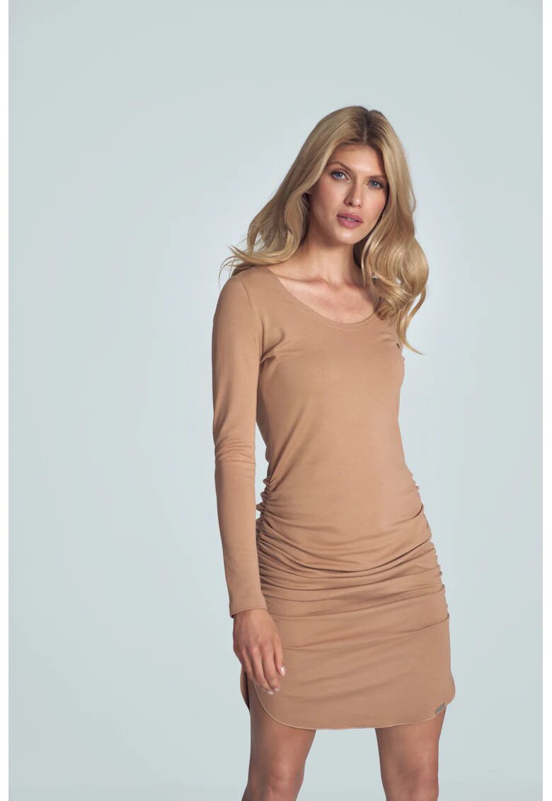 Figl Rochie scurta bej - maneci lungi - viscoza