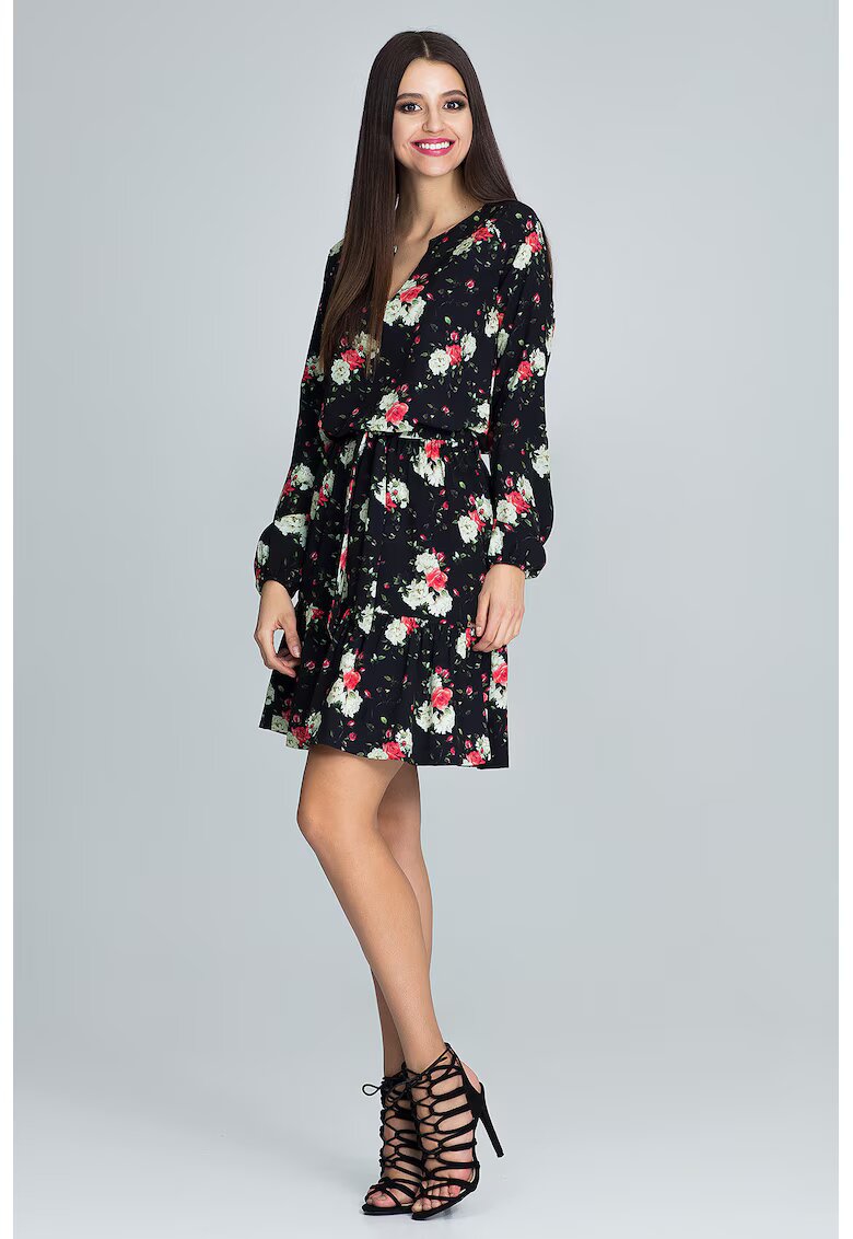 Figl Rochie scurta boho - florala - cu maneci bufante - multicolor - poliester -