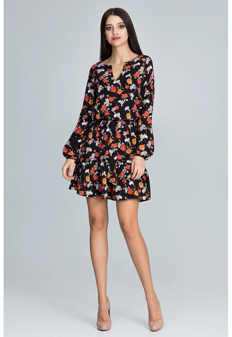 Figl Rochie scurta florala M597 - maneci lungi - poliester - multicolor -