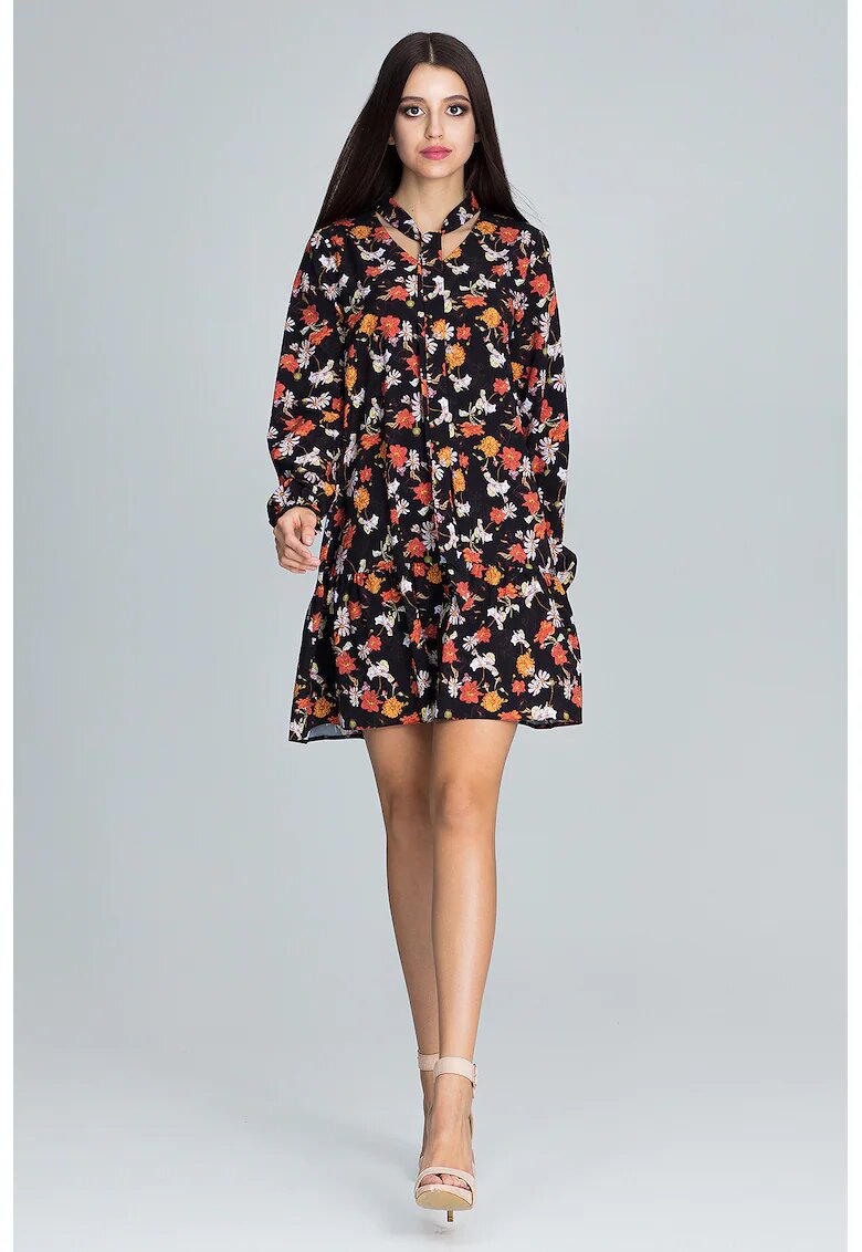 Figl Rochie scurta M599 - florala - cu maneci lungi - multicolor - poliester
