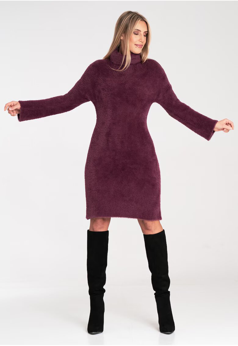 Figl Rochie tricotata guler inalt - maneci lungi - rosu - 100% nailon -