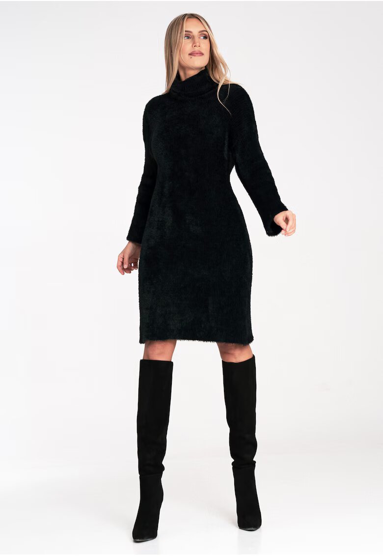Figl Rochie tricotata guler inalt - neagra - 100% nailon -