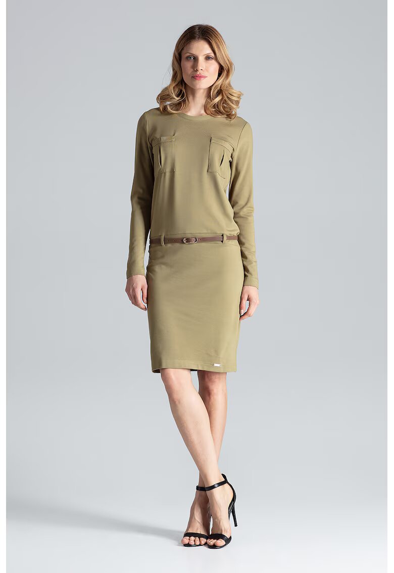 Figl Rochie verde - eleganta - maneci lungi - decolteu barca - viscoza