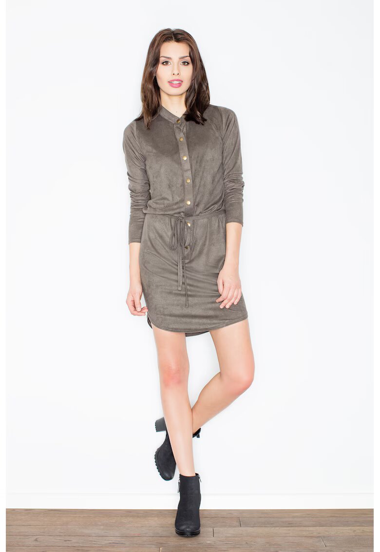 Figl Rochie verde - piele intoarsa - cu capse