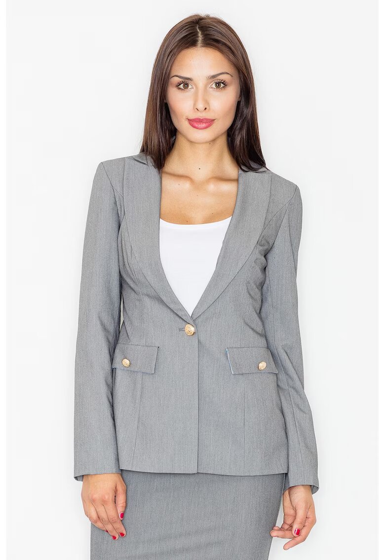 Figl Sacou dama M489 - gri - poliester - nasturi aurii - elegant