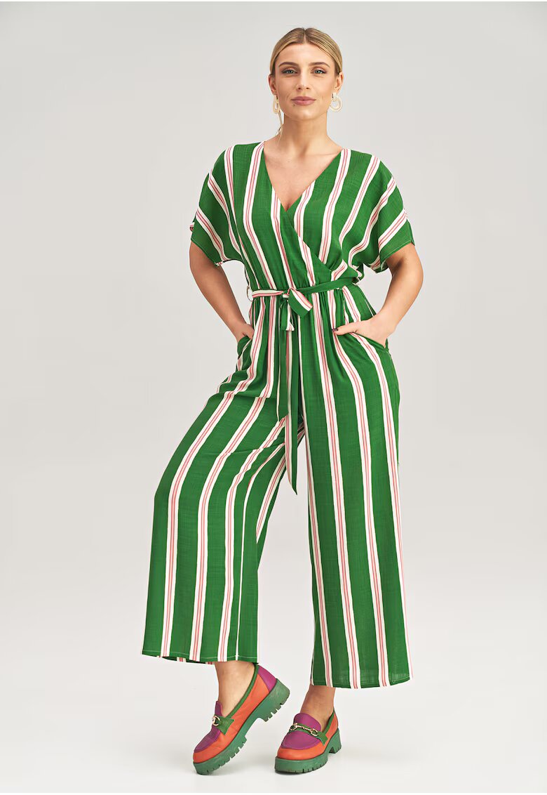 Figl Salopeta dama - cu maneci kimono - in dungi - verde - viscoza
