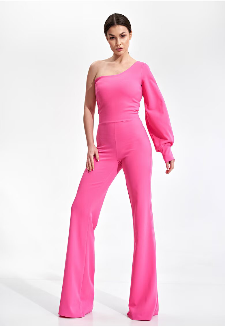 Figl Salopeta dama - eleganta cu un singur umar - roz - poliester -