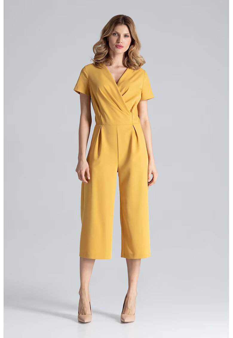Figl Salopeta dama - mustar - pantaloni largi - maneca scurta - poliester 65% - vascoza 35%