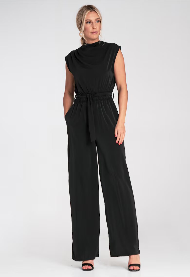 Figl Salopeta dama - neagra - eleganta - cu decolteu drapat si talie elastica -