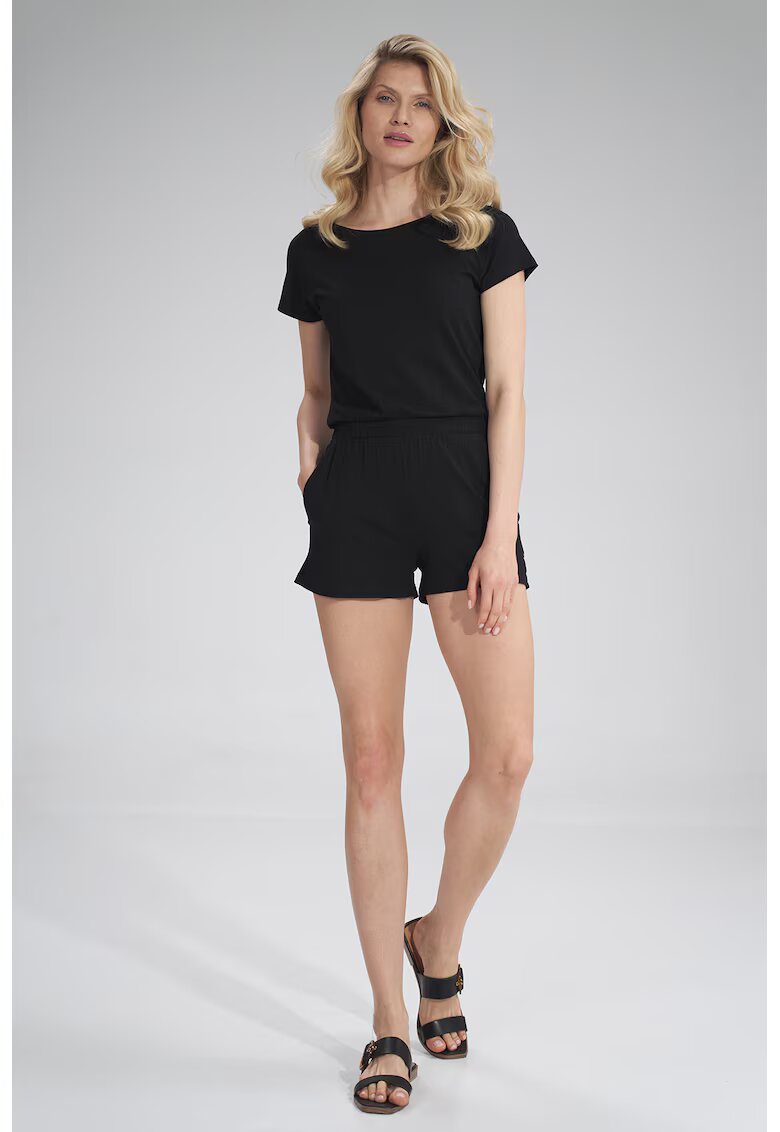 Figl Salopeta scurta - fara inchizatori - maneci scurte - neagra - din viscoza -
