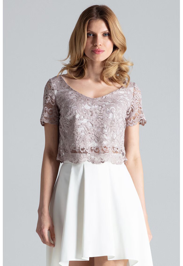 Figl Set bluza si fusta dantela - asimetrica - bej ecru - poliester 97% - elastan 3%