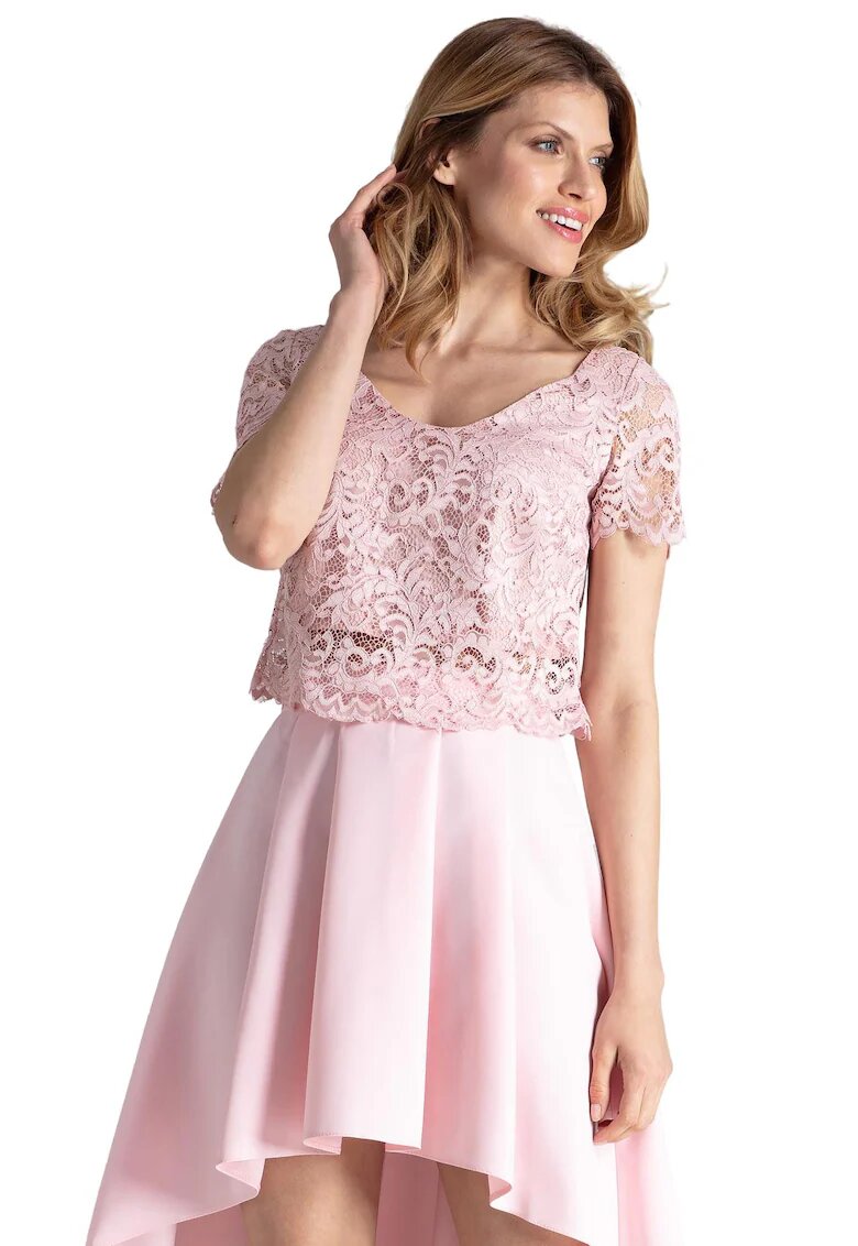 Figl Set bluza si fusta dantela - asimetrica - roz - poliester 97% elastan 3% -