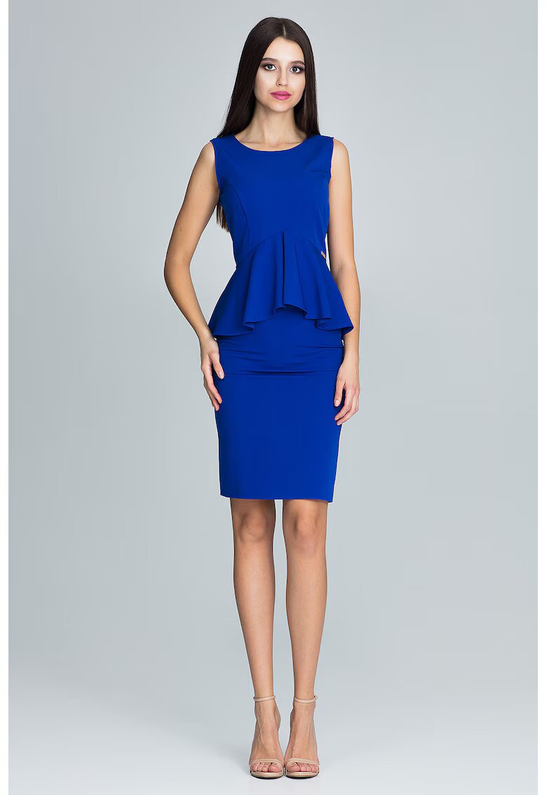 Figl Set bluza si fusta fusta creion - bluza cu volane - albastru - poliester