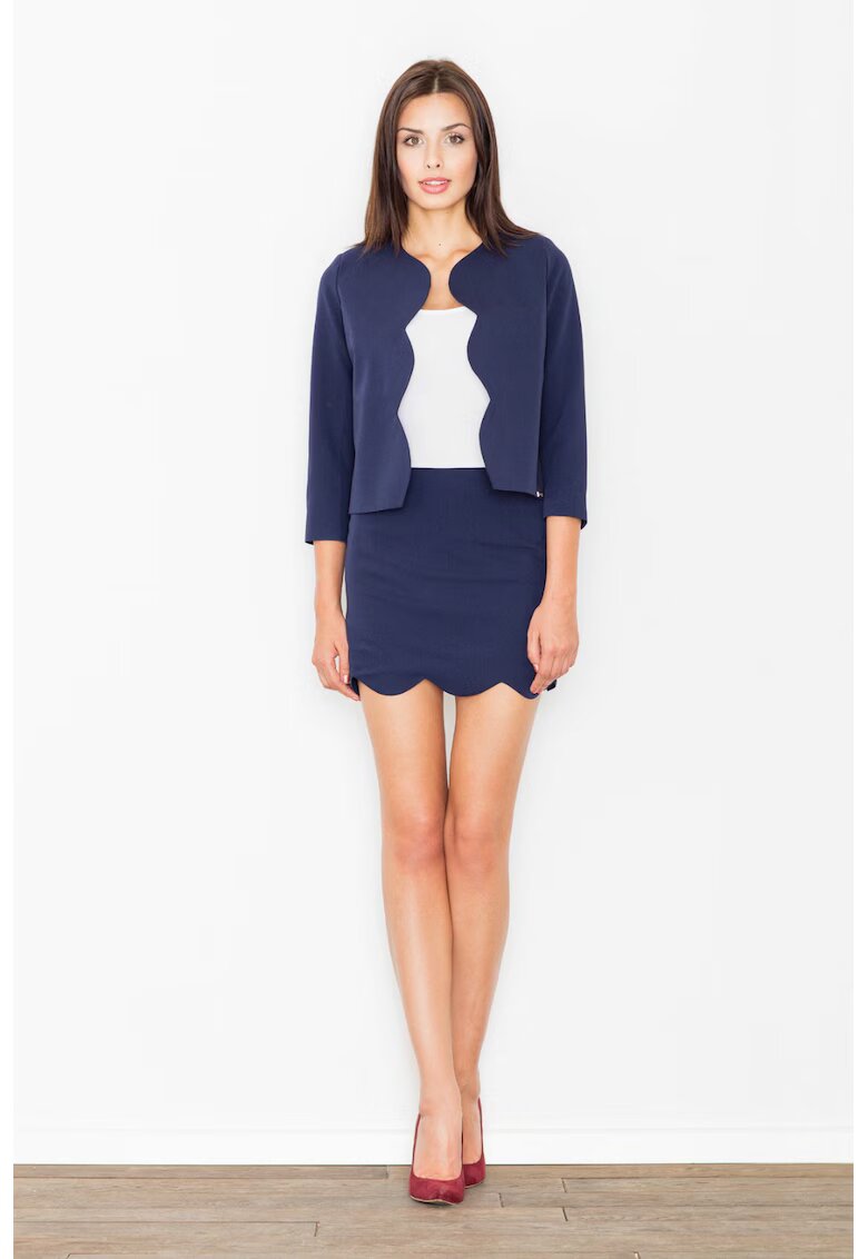 Figl Set elegant bleumarin cu sacou si fusta - maneci 3/4 - poliester si vascoza