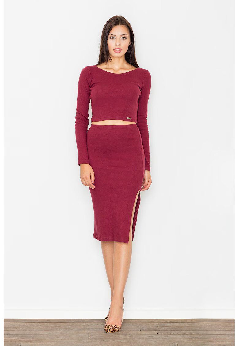 Figl Set elegant M484 visiniu cu crop top si fusta - din bumbac - confortabil si modern