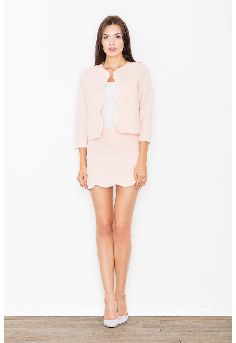 Figl Set elegant roz cu sacou si fusta - poliester si viscoza - maneca 3/4 - croiala versatila