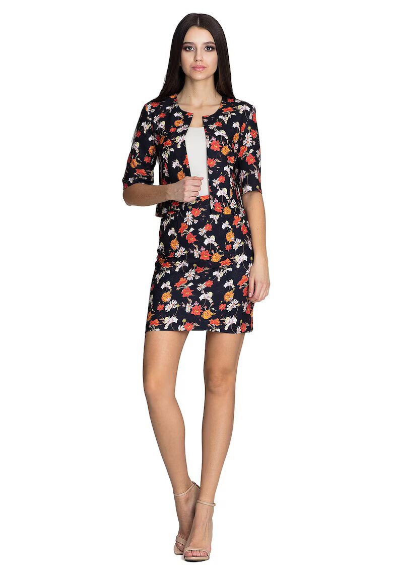 Figl Set jacheta si fusta model floral - poliester - Multicolor
