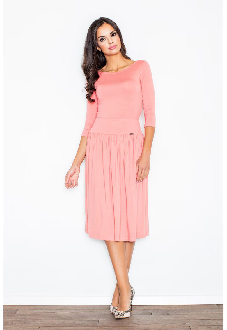 Figl Set midi elegant roz - cu maneci 3/4 - bluza si pantaloni