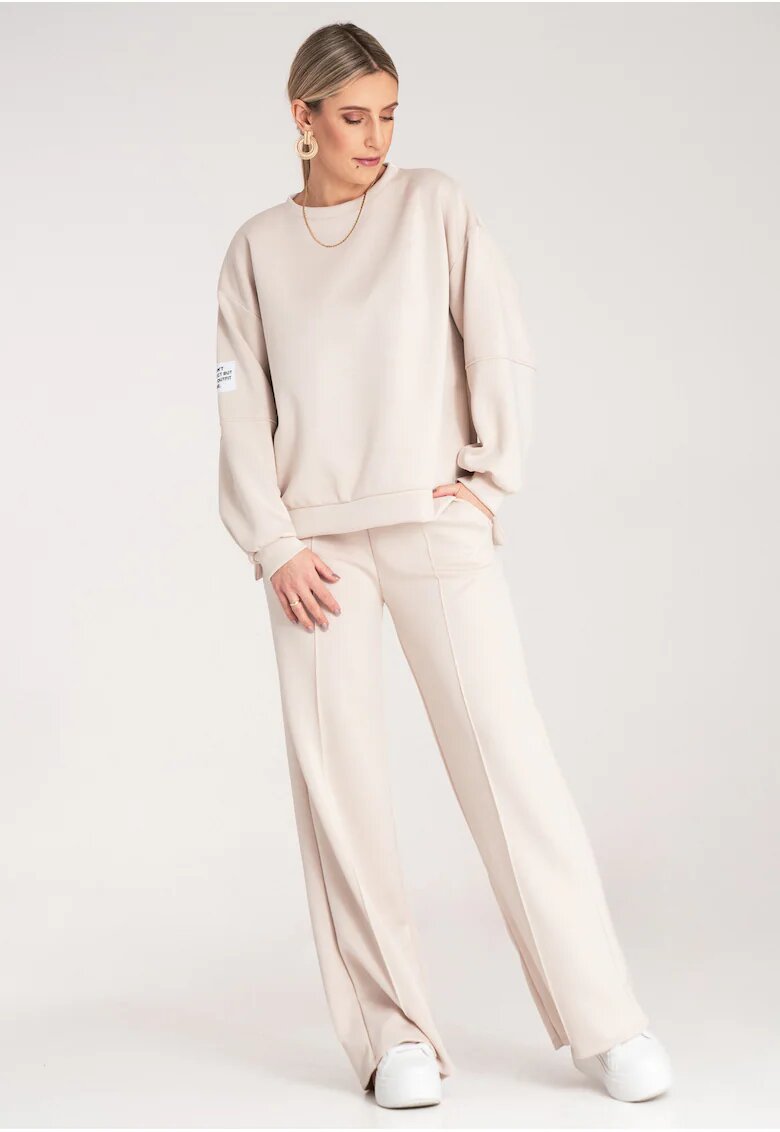 Figl Set trening dama cu croiala lejera - bluza si pantaloni lungi - M1168 - Bej