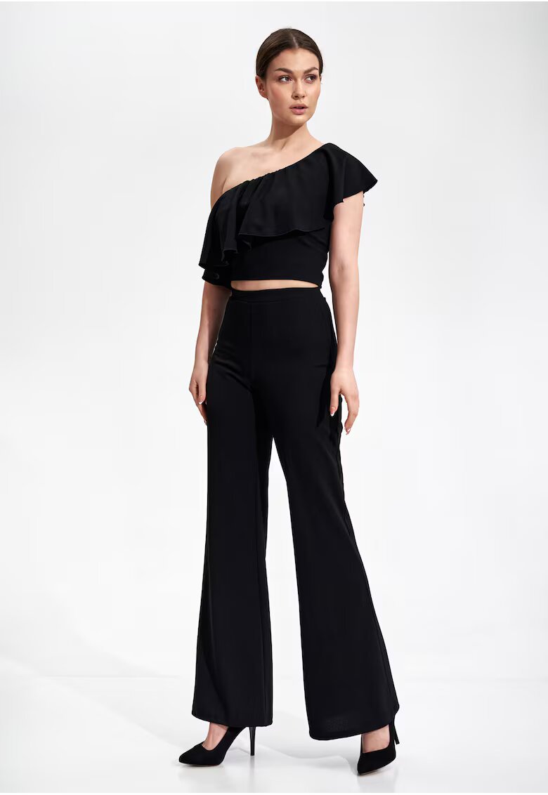 Figl Top dama - Poliester/Elastan - Cu volane - Negru -